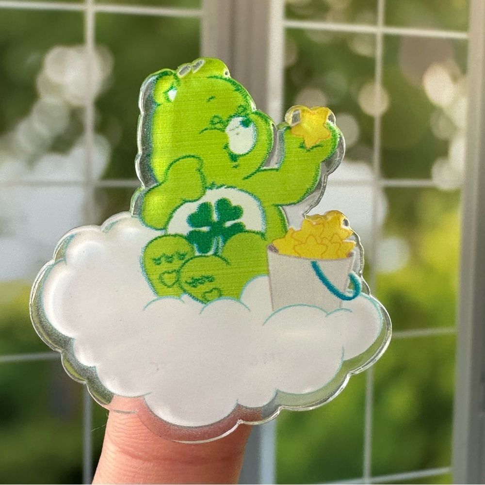 Lucky Bear Green Acrylic Pin/ Brooch